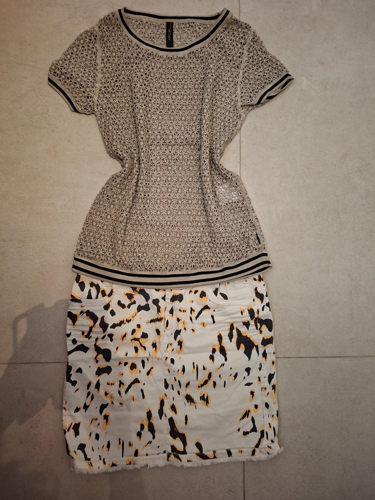 Marc Cain Set: Gehaakte Top & Luipaardprint Rok Maat 38, Kleding | Dames, Rokken, Maat 38/40 (M), Overige kleuren, Ophalen of Verzenden