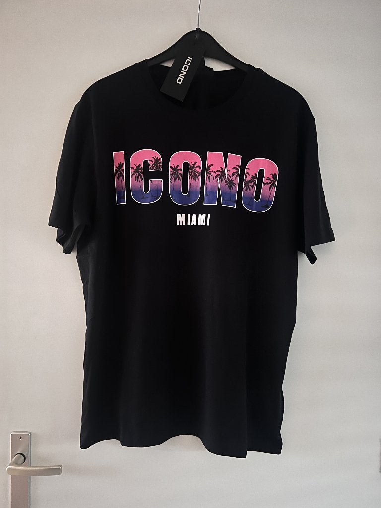 Nieuw zwart Miami shirt met palmbomen maat L, Maat 52/54 (L), Zwart, Nieuw, Ophalen of Verzenden