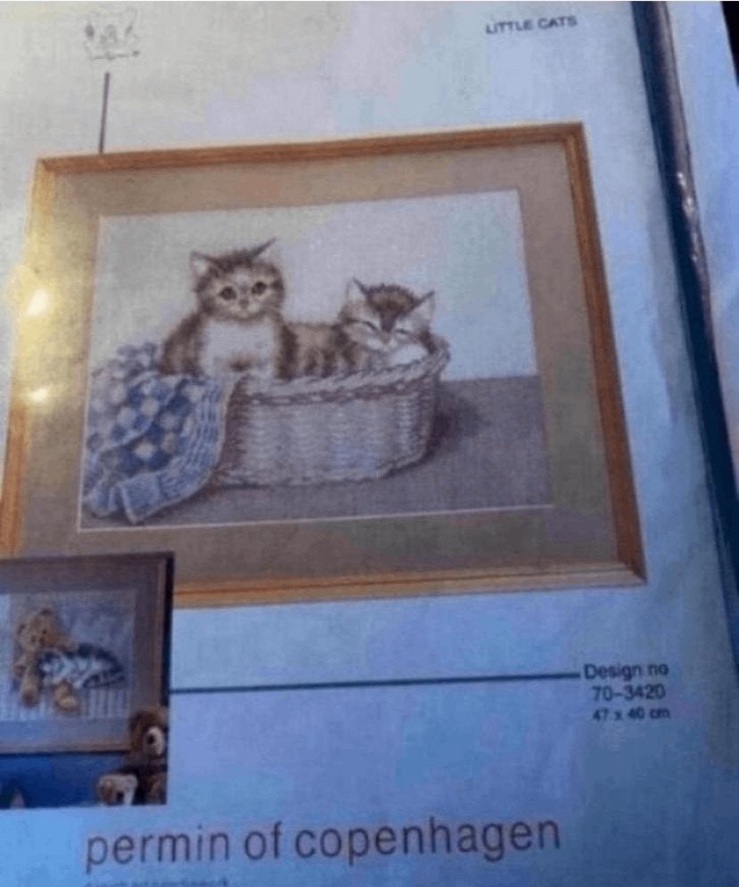 BORDUURPAKKET PERMIN OF COPENHAGEN LITTLE CATS + leuk extra, Hobby en Vrije tijd, Verzenden, Nieuw, Handborduren, Borduurpakket