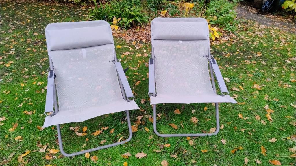 2 Lafuma Transabed ligstoelen grijs, Ophalen, Zo goed als nieuw, Campingstoel