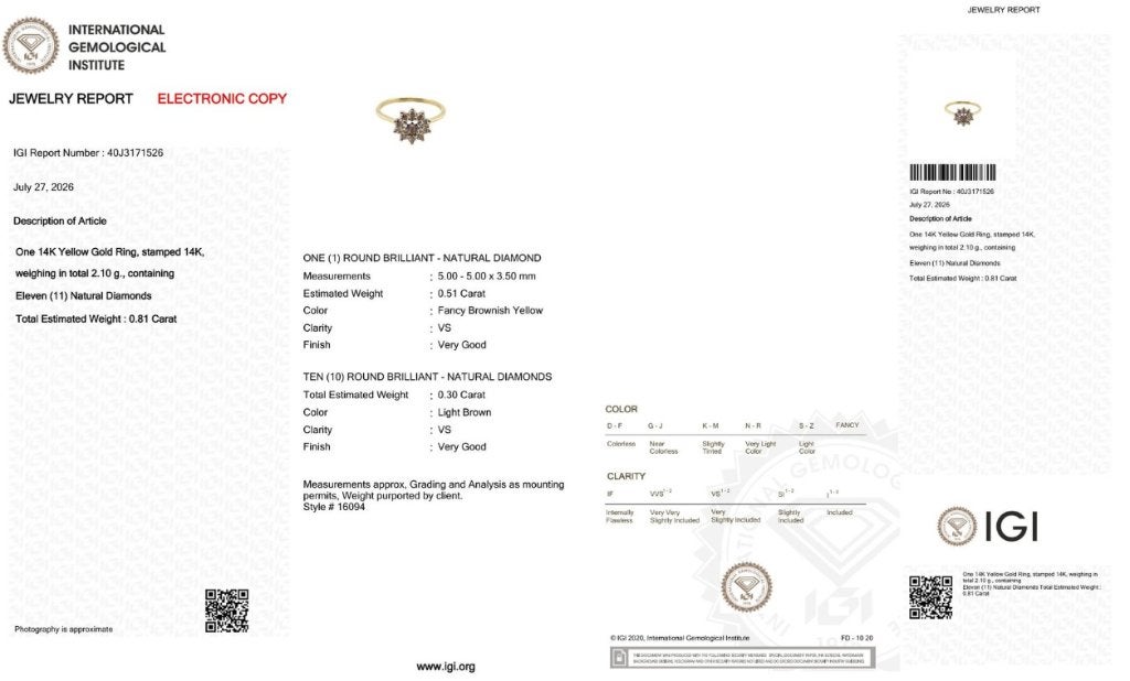 14K gouden ring – 0,81 ct natuurlijke diamanten – IGI, Ophalen of Verzenden, Zo goed als nieuw, 17 tot 18, Met edelsteen