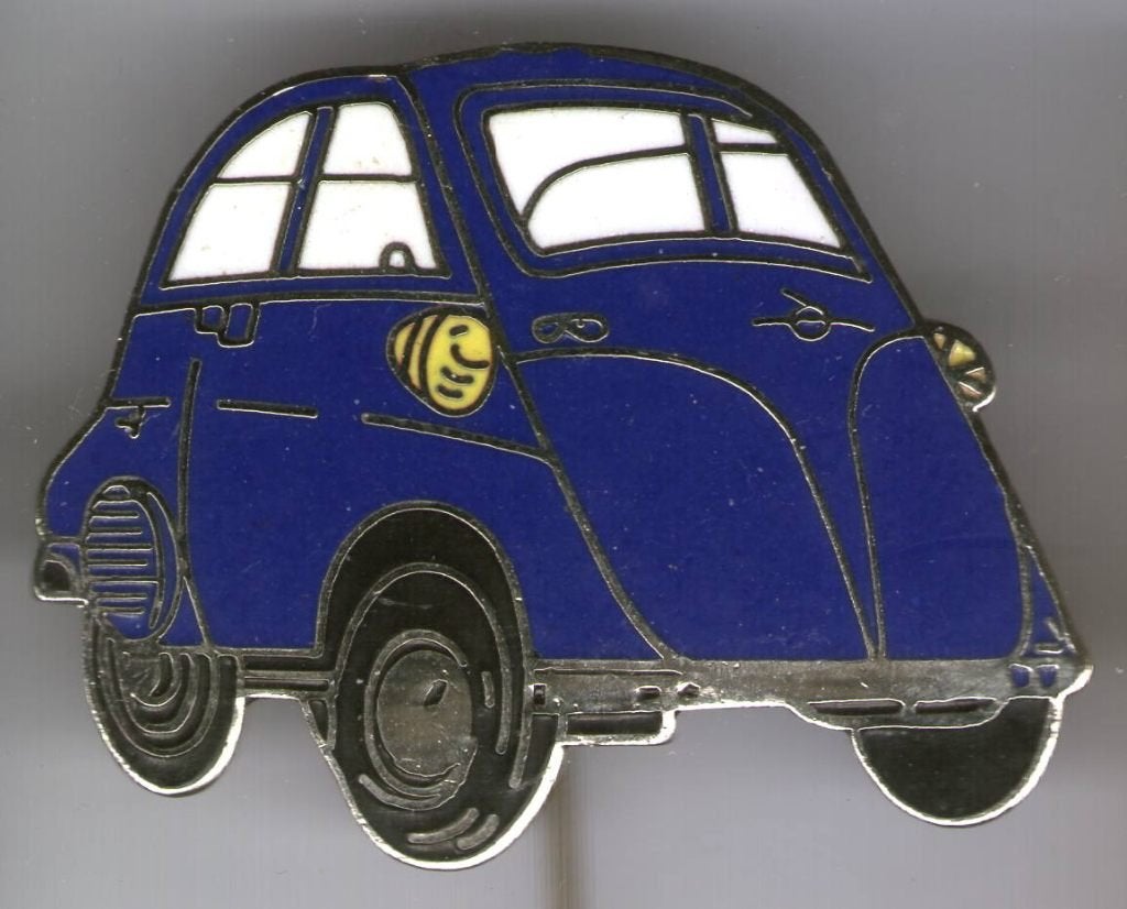 BMW ISETTA blauw op zilverkleurig auto speldje ( F_250), Verzenden, Nieuw, Transport, Speldje of Pin