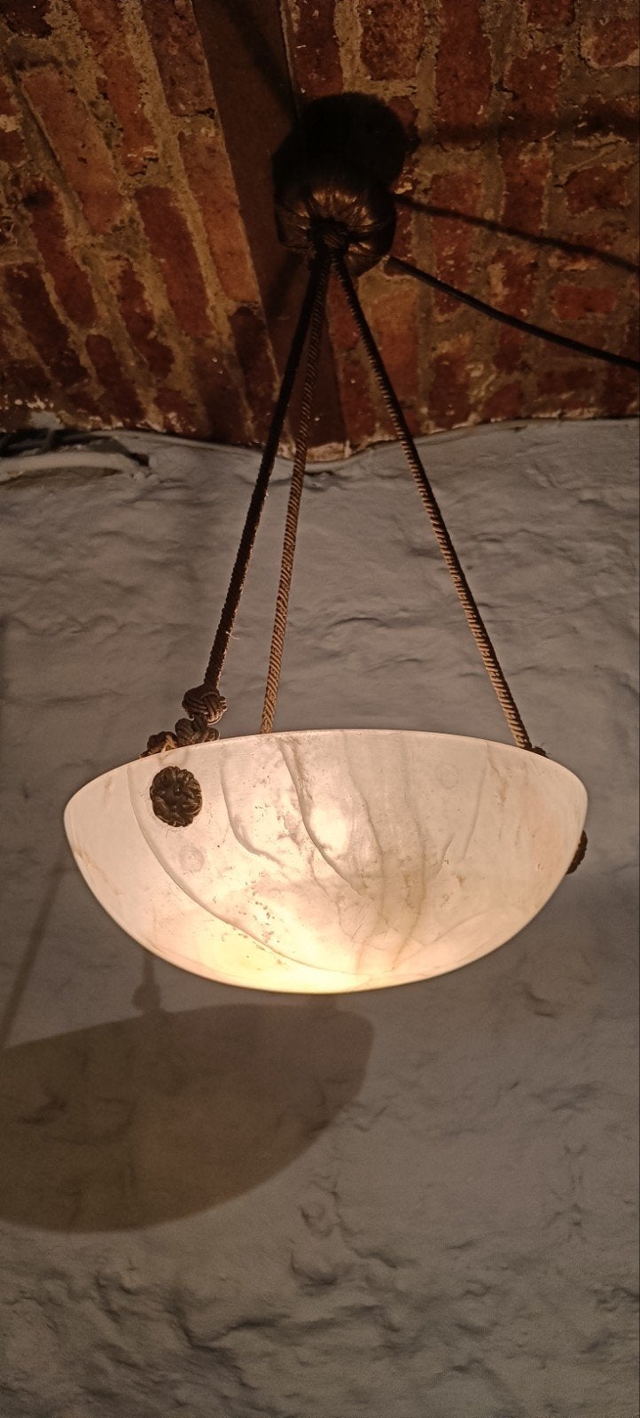 Antieke albasten hanglamp - begin 20e eeuw, Ophalen of Verzenden