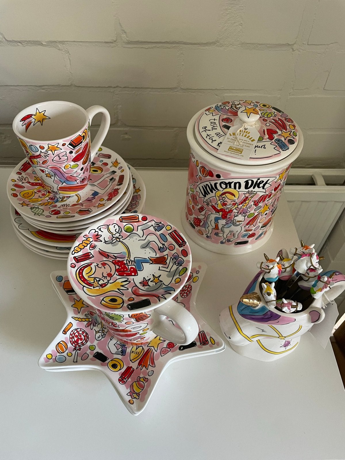 Blond Amsterdam Unicorn Servies Set, Ophalen, Mok, Zo goed als nieuw, Aardewerk