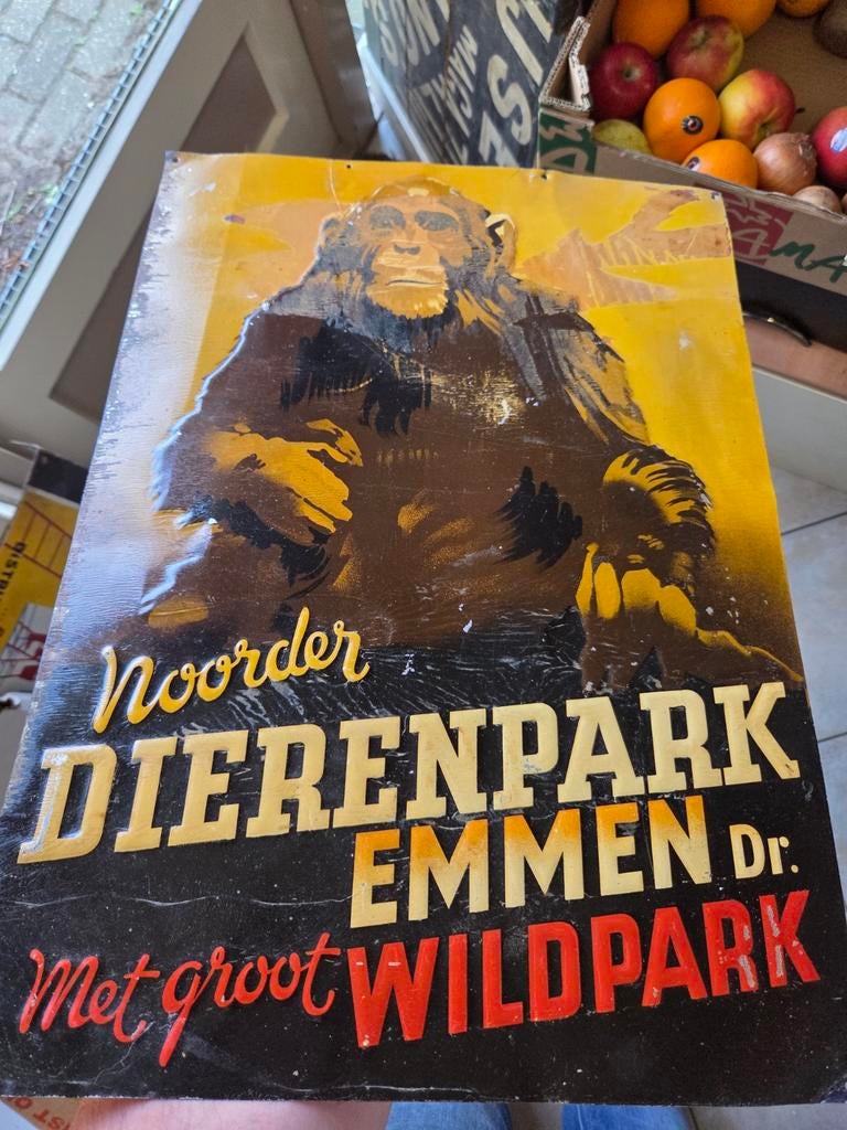 Orginele reclamebord dierenpark Emmen dierentuin, Ophalen of Verzenden, Gebruikt, Reclamebord