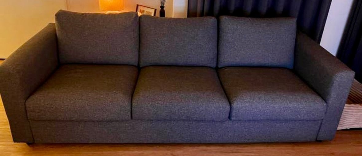 IKEA VIMLE 3-zitsbank – middengrijs – zo goed als nieuw, Huis en Inrichting, Ophalen, Driepersoons, 75 tot 100 cm, Zo goed als nieuw