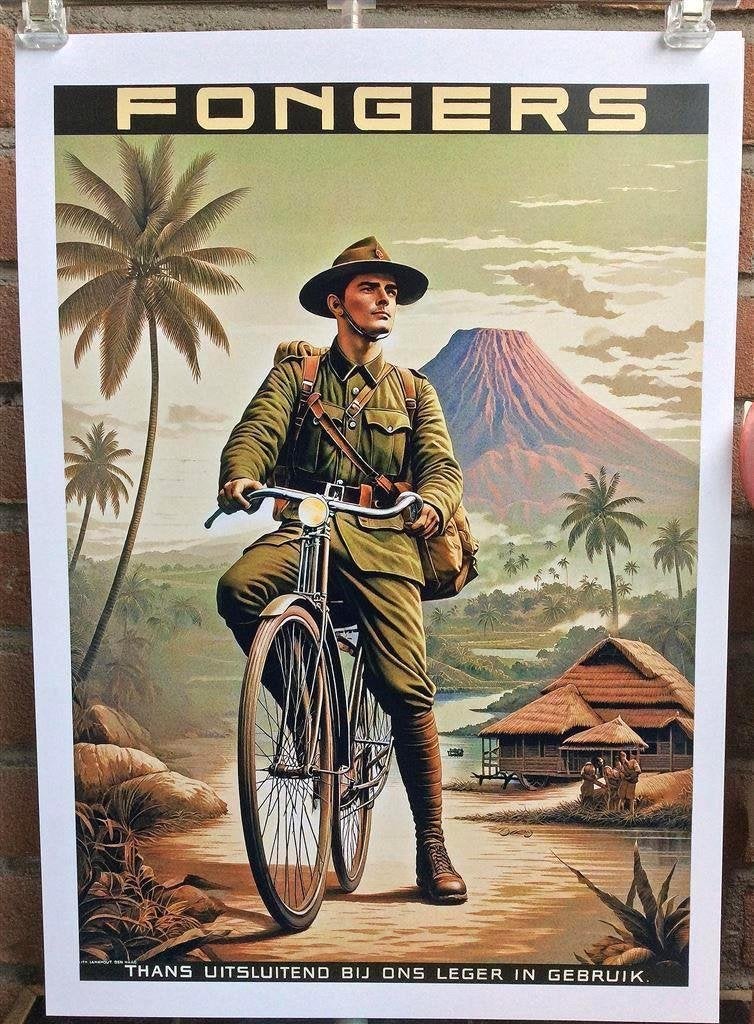 Uniek FONGERS Fiets Reclame KNIL Leger Affiche Poster, Verzenden, Landmacht, Nederland, Foto of Poster