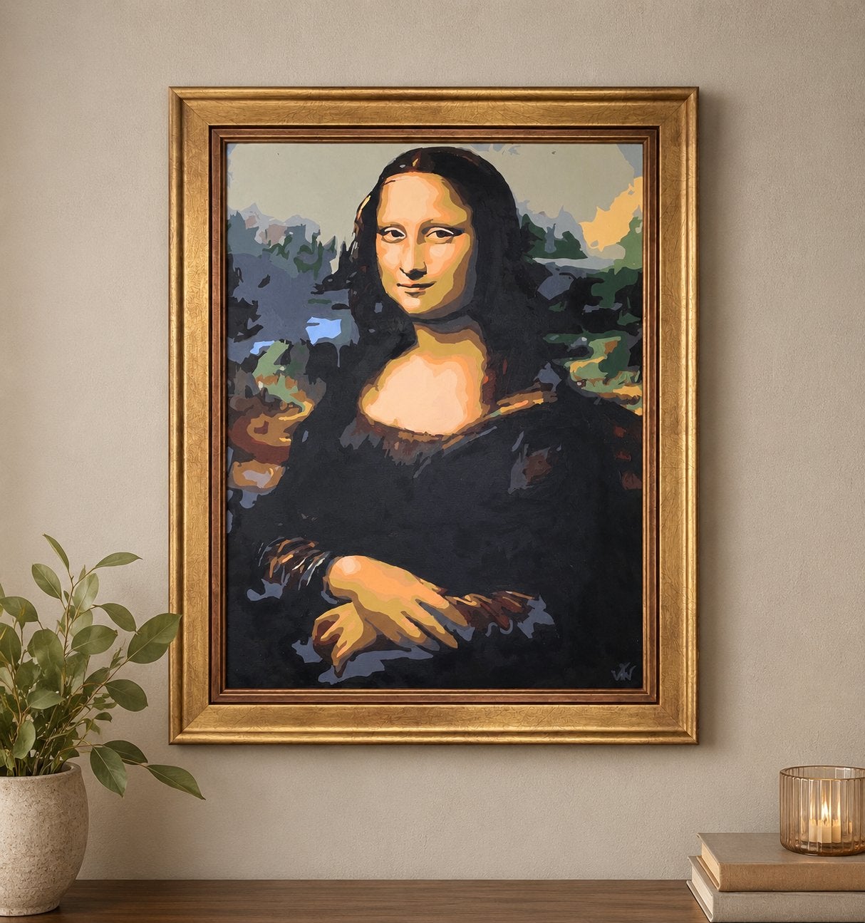 Mona Lisa Schilderij - Handgeschilderd op doek, Doek, Portret of Personen, Ophalen of Verzenden, Gesigneerd
