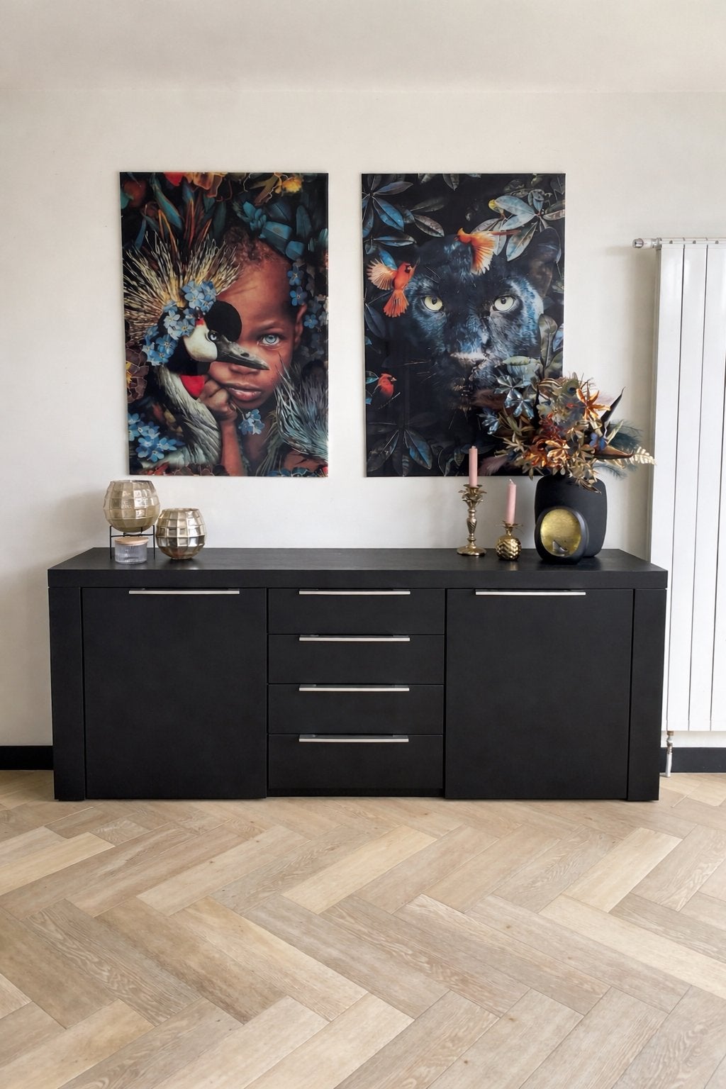 Modern Zwart Dressoir met Lades en Deuren, Ophalen, Gebruikt, 150 tot 200 cm, Met lade(s)