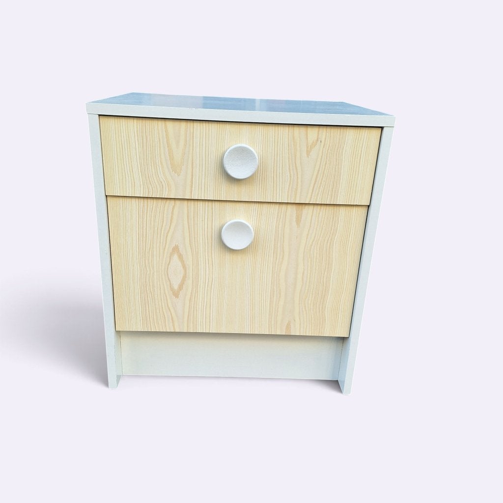 Vintage nachtkastje met lade en klep - Wit met houtnerf, Huis en Inrichting, Ophalen, Gebruikt, Modern, Scandinavisch, 1 of 2 laden