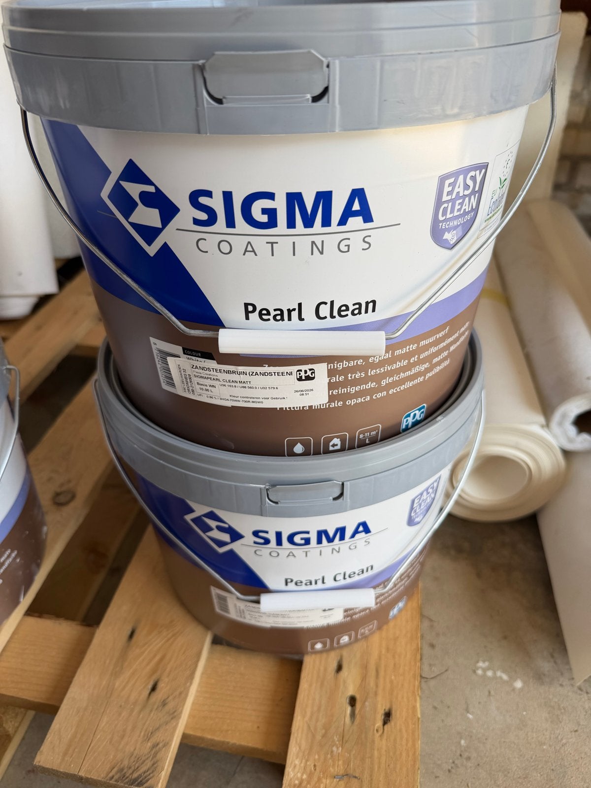 2x 10L Sigma Pearl Clean Zandsteenbruin Verf Nieuw, Ophalen, Bruin, Nieuw, Verf