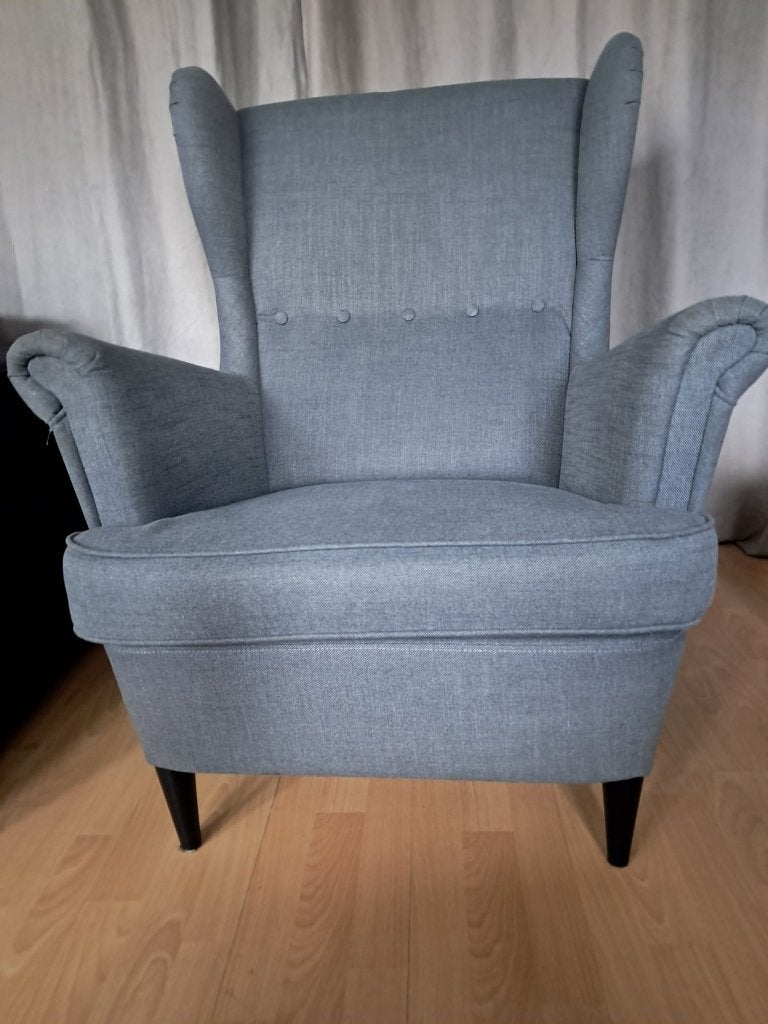 Grijze Strandmon fauteuil, Gebruikt, 75 tot 100 cm, Stof, 50 tot 75 cm