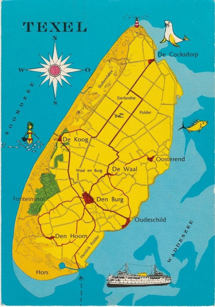 TEXEL Landkaart (Rechte Rand), Verzenden, 1960 tot 1980, Gelopen, Waddeneilanden
