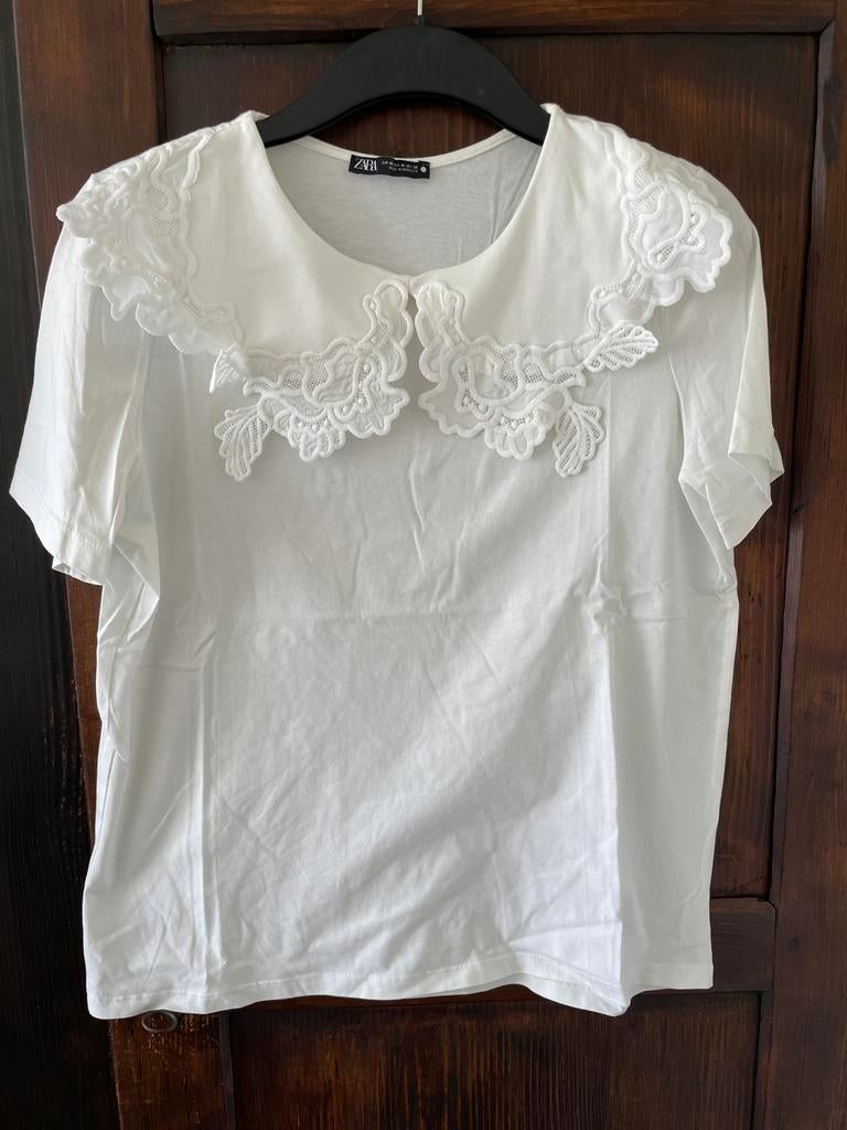 Wit tshirt met geborduurd kraagje van Zara maat M, Kleding | Dames, Maat 38/40 (M), Wit, Ophalen of Verzenden, Zo goed als nieuw