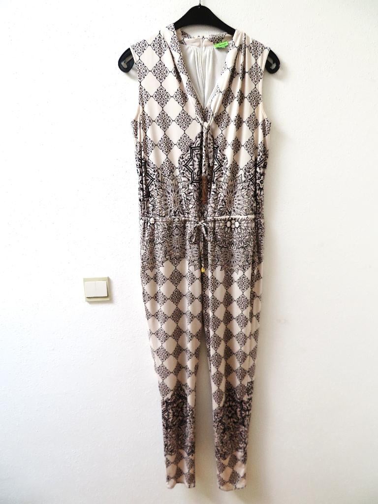 A90 K-DESIGN jumpsuit ivoor wit zwart beige L 42/44, K-design, Zwart, Maat 42/44 (L), Ophalen of Verzenden