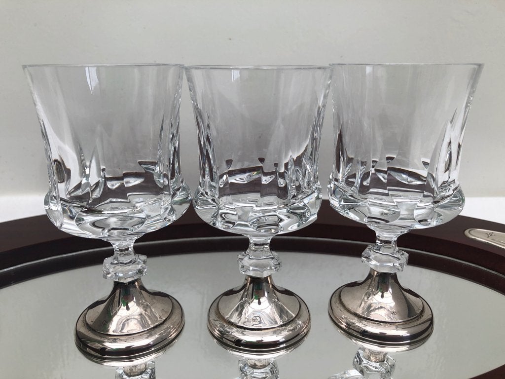 3 Kristallen glazen op zilveren voet, Ophalen of Verzenden, Zilver