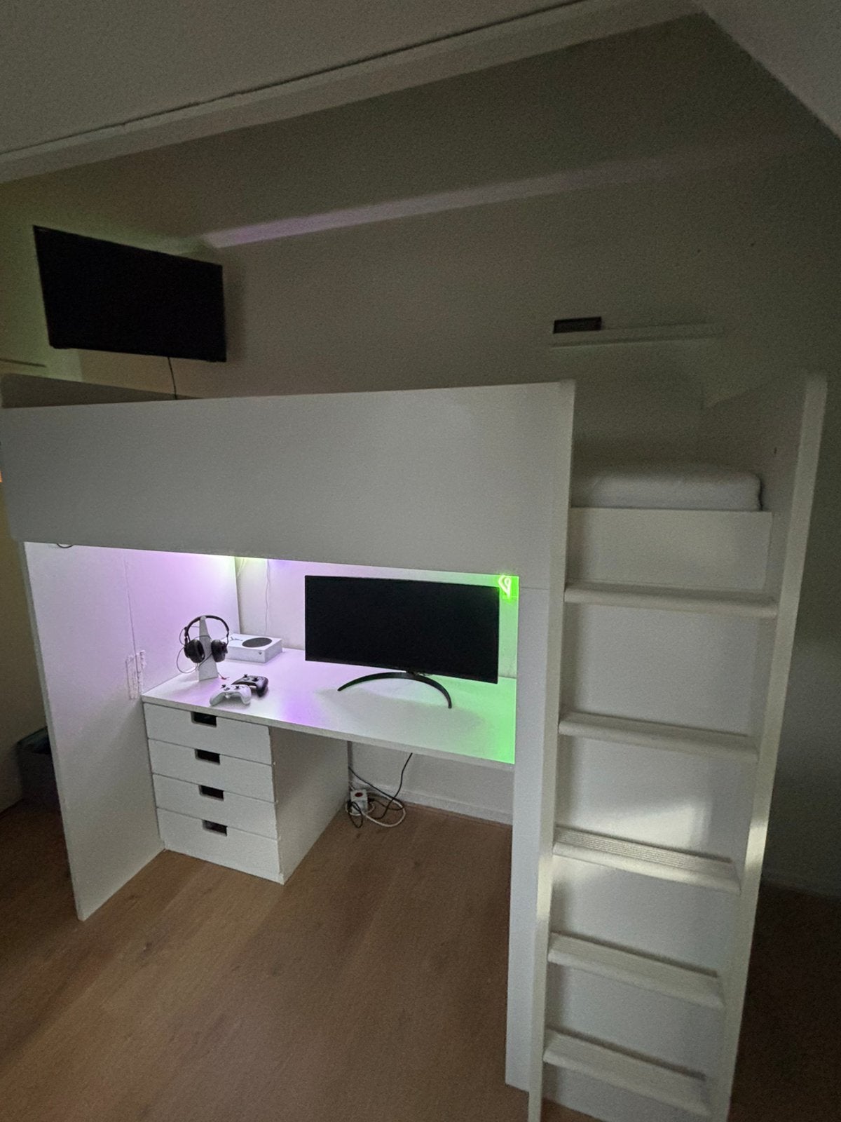 IKEA SMÅSTAD Hoogslaper met Bureau, Kast - Wit, Ophalen, 100 cm, Hoogslaper, Eenpersoons