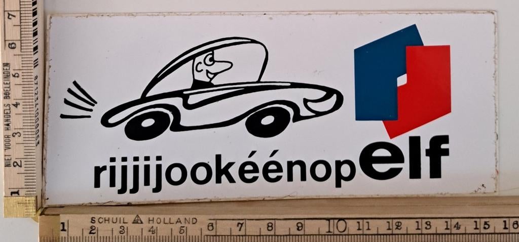 Vintage sticker ELF logo oliemaatschappij rijd jij ook ELF, Verzamelen, Ophalen of Verzenden, Zo goed als nieuw