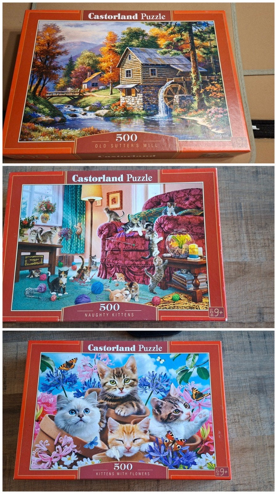 3 castorlandpuzzels 500stukjes, Ophalen of Verzenden, 500 t/m 1500 stukjes, Zo goed als nieuw