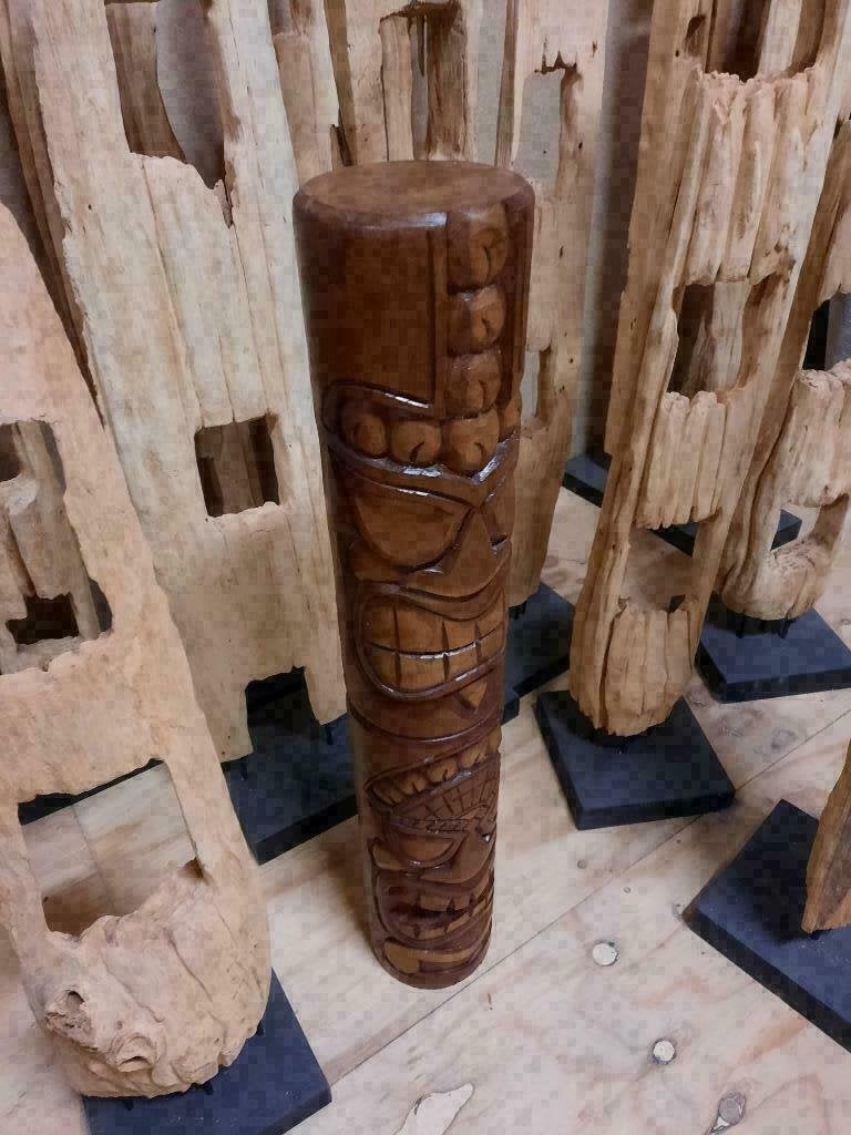 Totempaal 1M Two Faces - Hout, Antiek en Kunst, Kunst | Beelden en Houtsnijwerken, Ophalen of Verzenden