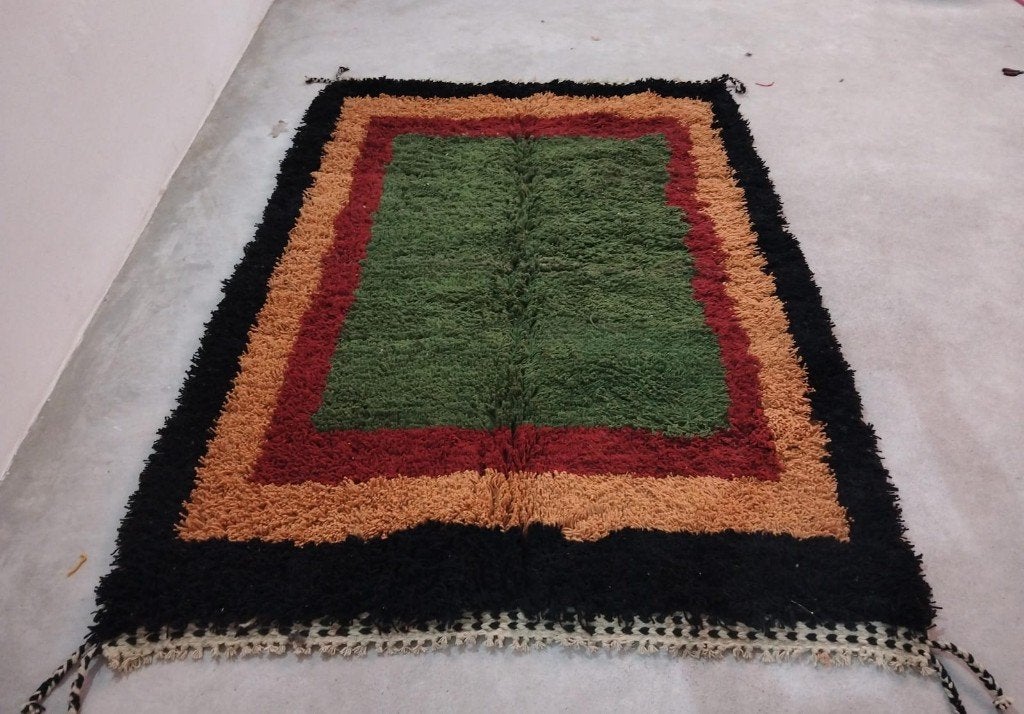 Beni Ouarain fluffy tapijt – groen zwart 206x295, Huis en Inrichting, MarocCarpets, Info@maroccarpets.nl, Groen, Ophalen of Verzenden