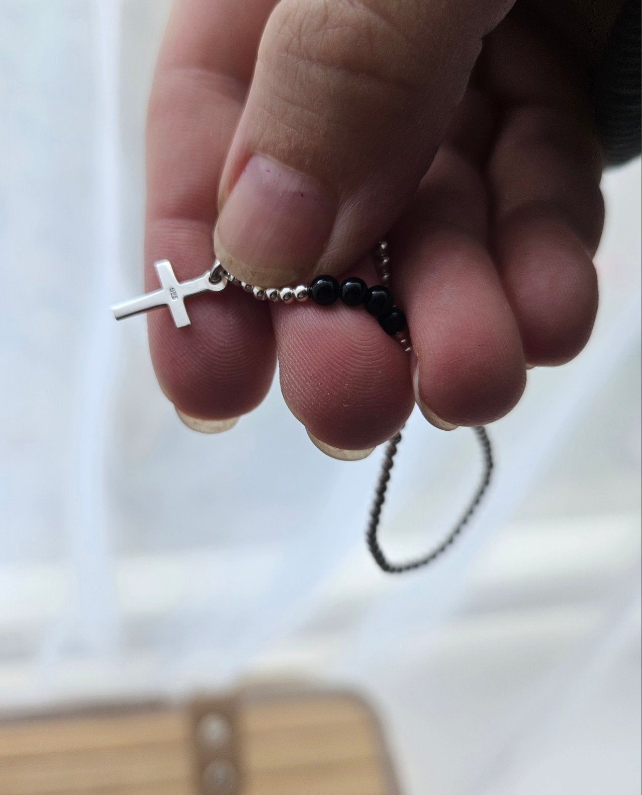 Sterling zilveren kruis armband, Met bedels of kralen, Ophalen of Verzenden, Zo goed als nieuw, Zilver