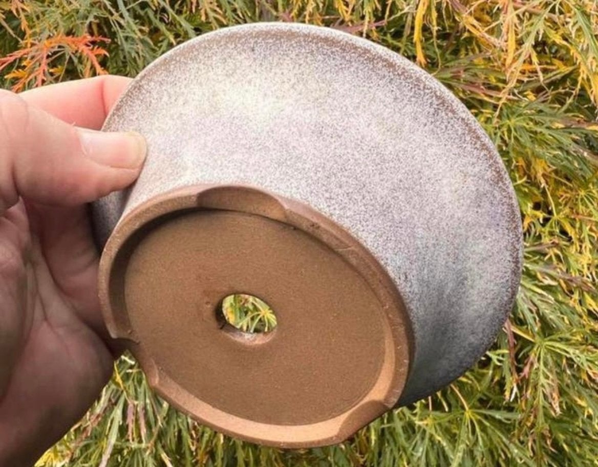 Bonsai pot handgemaakt crème geglazuurd aardewerk 13,2x4, Tuin en Terras, Bloempotten, Rond, Ophalen of Verzenden, Zo goed als nieuw