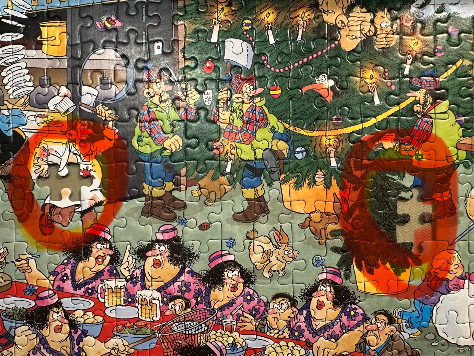 Jan van Haasteren puzzel 1000:Kerstdiner en, Ophalen of Verzenden, 500 t/m 1500 stukjes, Gebruikt, Legpuzzel