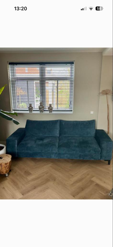Mooie  3,5 zitsbank in blauw velours, Huis en Inrichting, Banken | Bankstellen, Ophalen, Driepersoons, 75 tot 100 cm, Zo goed als nieuw