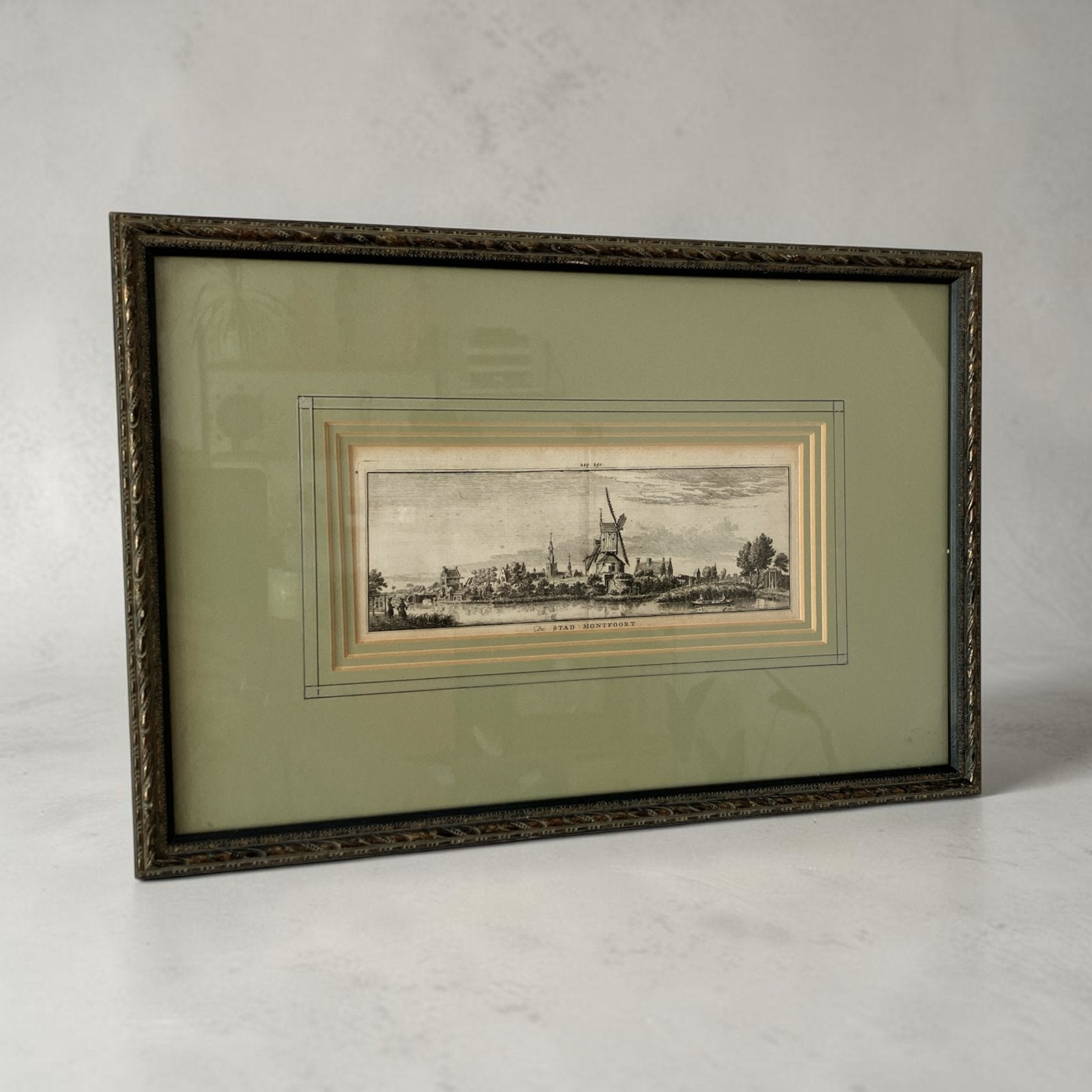 Stad Montfoort Gravure Hendrik Spilman 1750 in antieke lijst, Ingelijst, Stadsgezicht, Ophalen of Verzenden, Gravure