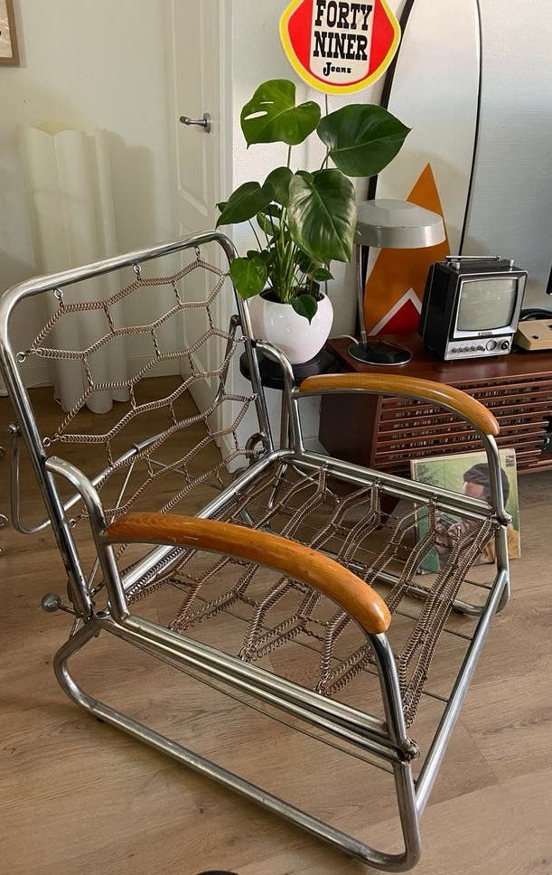 Vintage François Caruelle Fauteuil Ligbed Bauhaus 1940, Ophalen