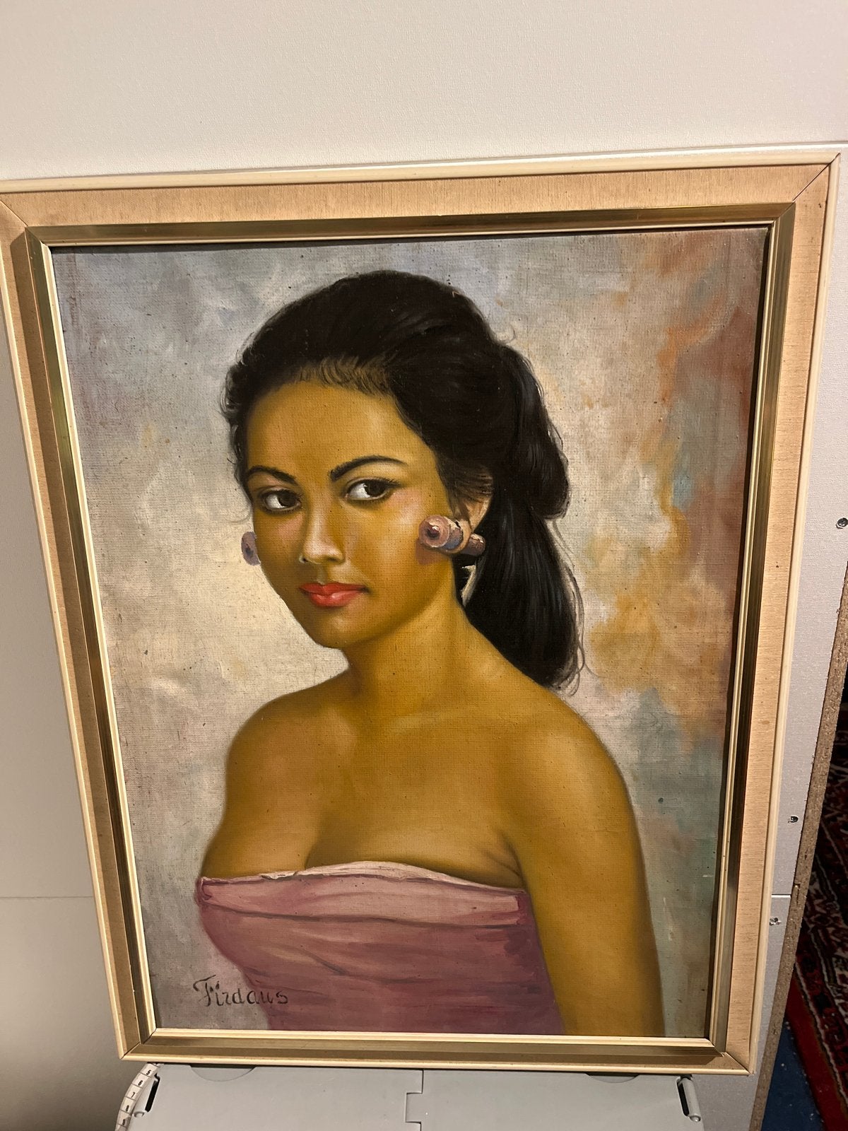 Vintage Schilderij: Portret van een Vrouw (52x68 cm), Doek, Portret of Personen, Ophalen of Verzenden, Olieverf