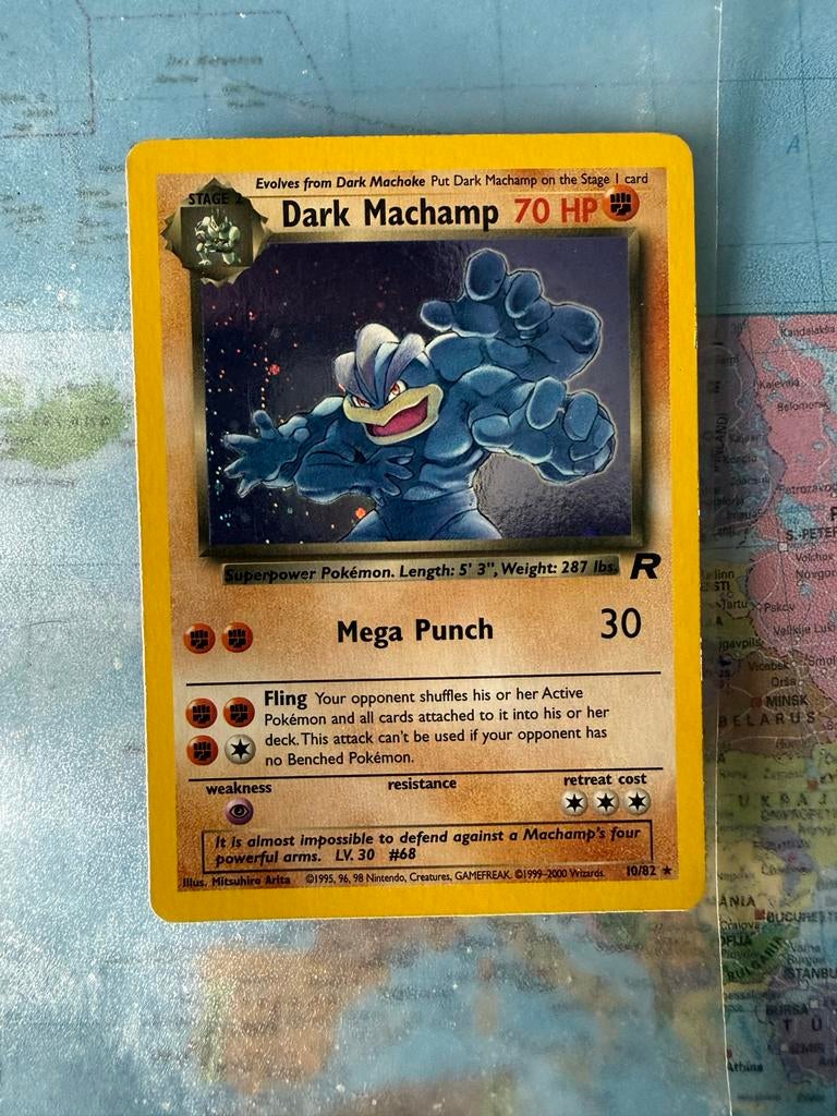Dark Machamp Pokémon Kaart - 10/82 - Team Rocket Set, Ophalen of Verzenden, Gebruikt, Losse kaart, Foil