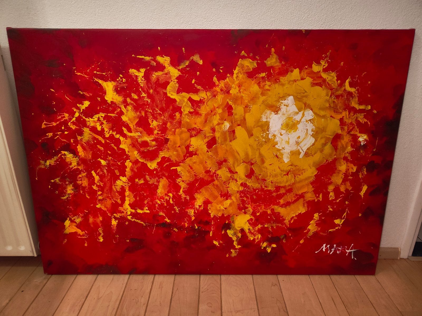 Abstract Rood Geel Schilderij - Handgeschilderd Canvas, Ophalen