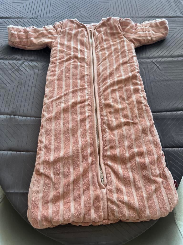 Roze gestreepte badstof slaapzak, Ophalen of Verzenden, Gebruikt, 70 tot 85 cm, Slaapzak