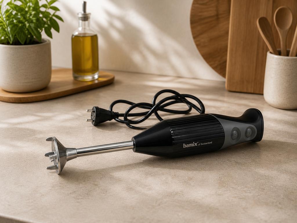 BAMIX deluxe staafmixer + opzetstuk, Minder dan 1 liter, Ophalen of Verzenden, Zo goed als nieuw, 2 snelheden