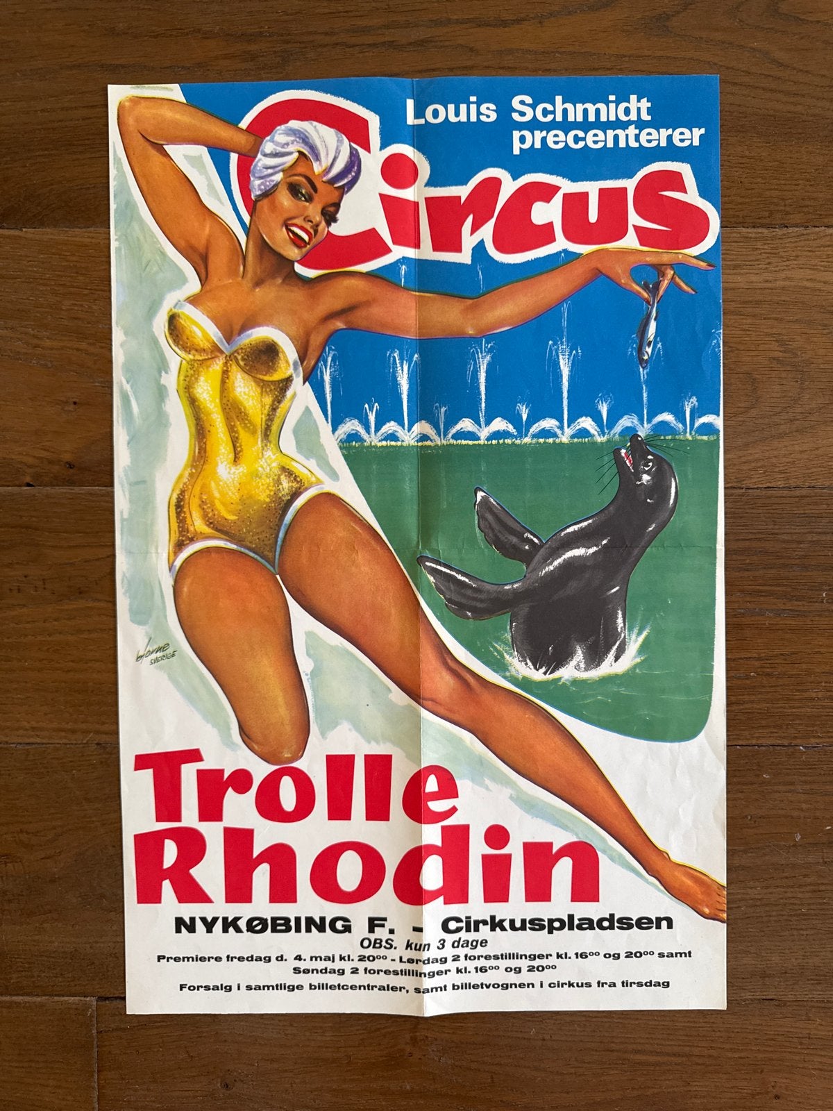 Vintage Circus Poster Trolle Rhodin - Louis Schmidt - 1962, Ophalen of Verzenden, A1 t/m A3, Overige onderwerpen, Rechthoekig Staand