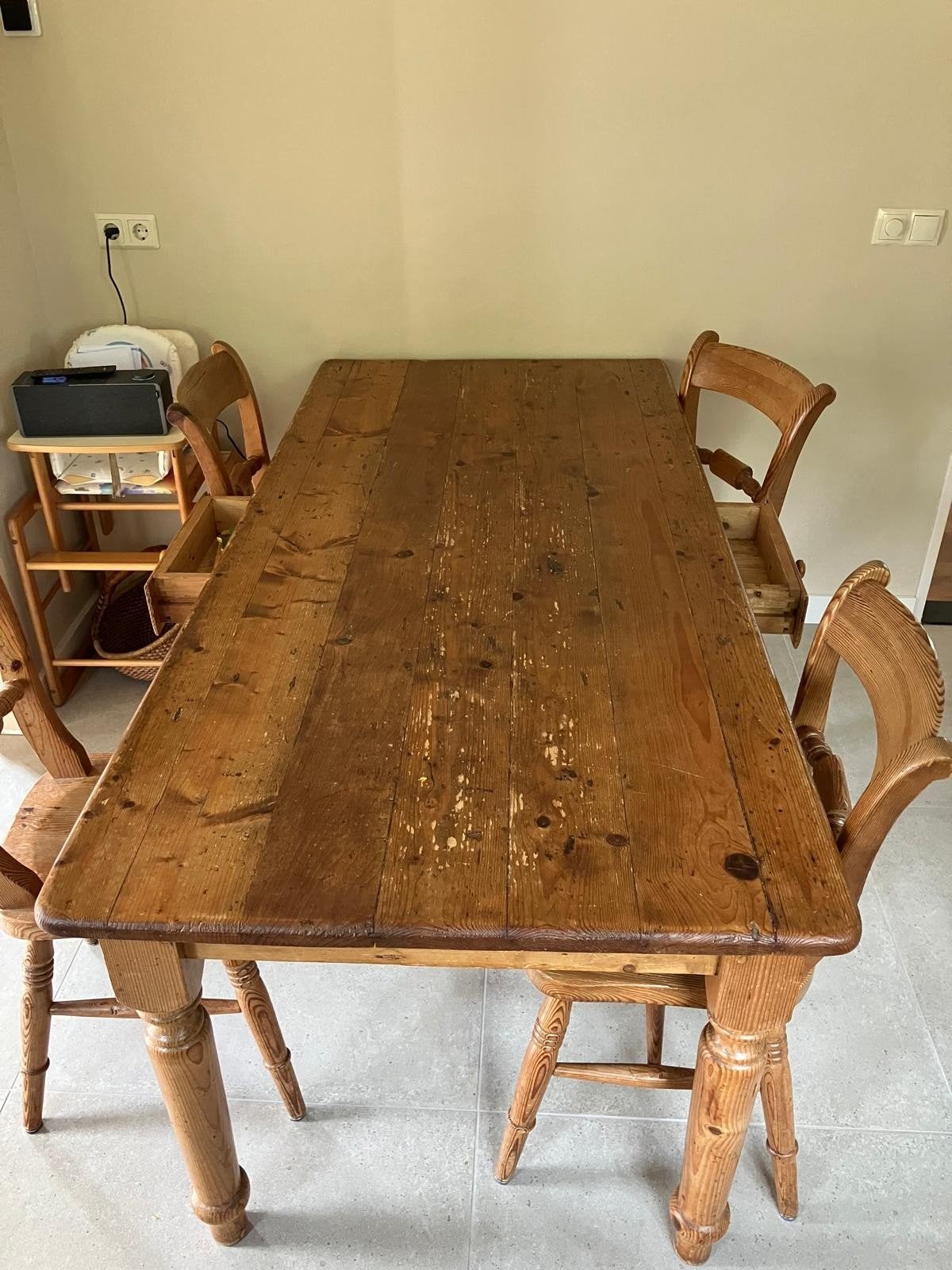 grenen eethoek met 6 stoelen, Huis en Inrichting, Ophalen, Gebruikt, 50 tot 100 cm, Vijf personen of meer