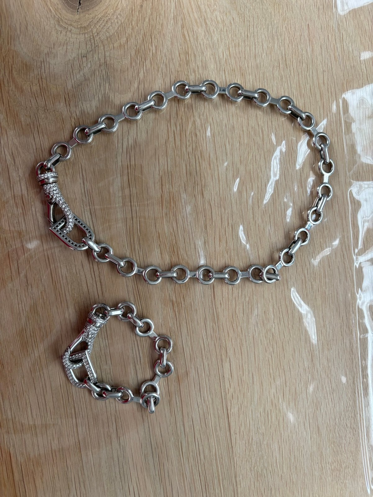 TI SENTO  925 zilveren schakelset –armband + ketting –159 gr, Ophalen of Verzenden, Zo goed als nieuw, Zilver, Met kristal