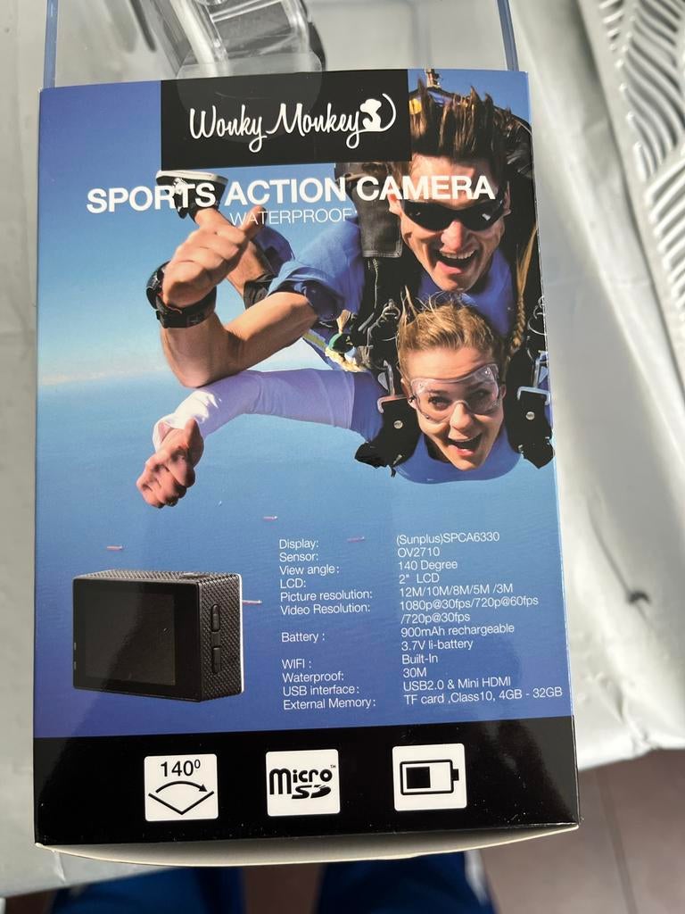 Wonky Monkey Sports Action Camera 1080p HD Waterproof, Ophalen, Nieuw, Overige merken