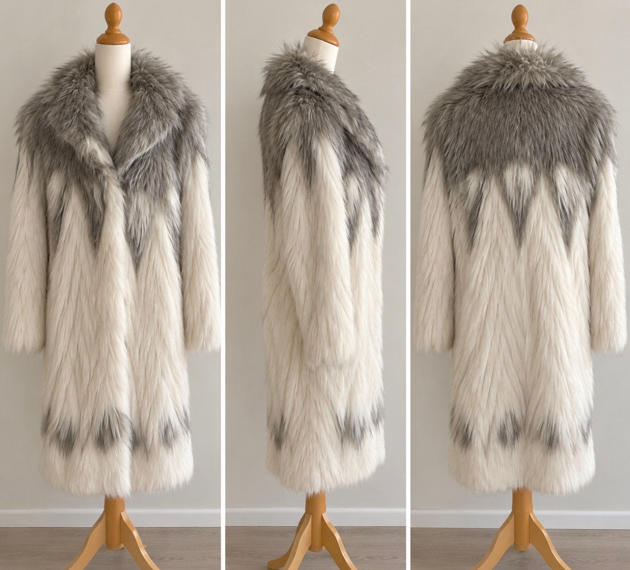 Faux fur jas, grijs/crème bont, maat 40/42/XL, Kleding | Dames, Ophalen of Verzenden, Zo goed als nieuw, Maat 42/44 (L), Wit
