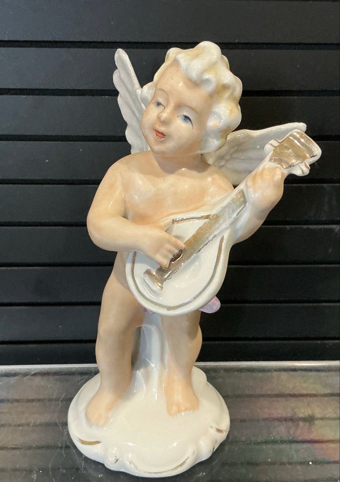 Vintage porseleinen cherubijn met mandoline, Verzenden
