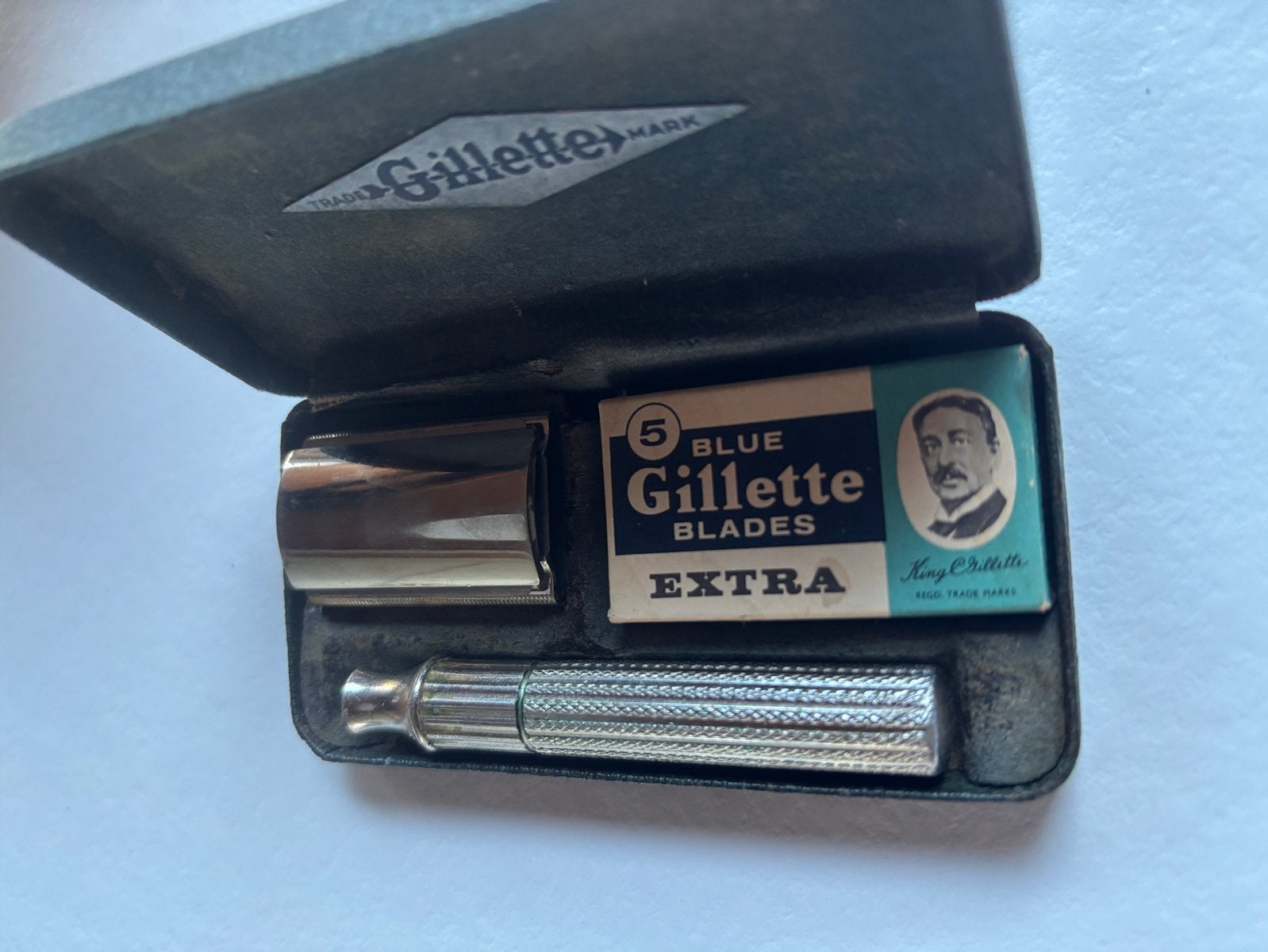 Vintage Gillette scheermes in originele etui met mesjes, Ophalen of Verzenden