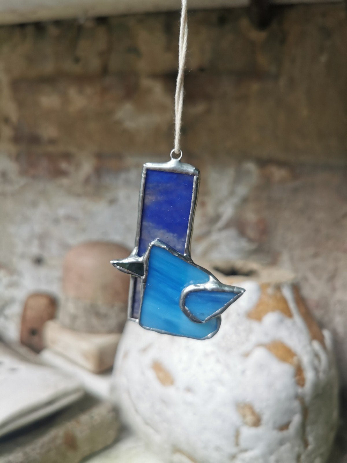 Blauwe vogel van glas in lood (Tiffany-stijl), Ophalen of Verzenden
