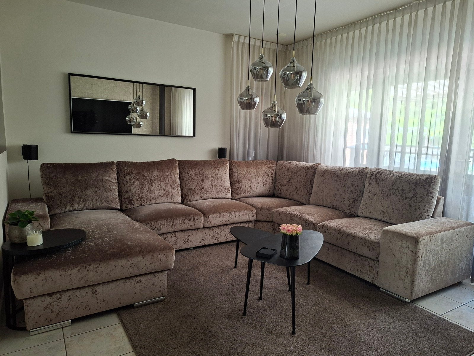 Luxe set. Grote hoekbank en 6 bijpassende fauteuils, Ophalen, Zo goed als nieuw, Vierpersoons of meer, Stof
