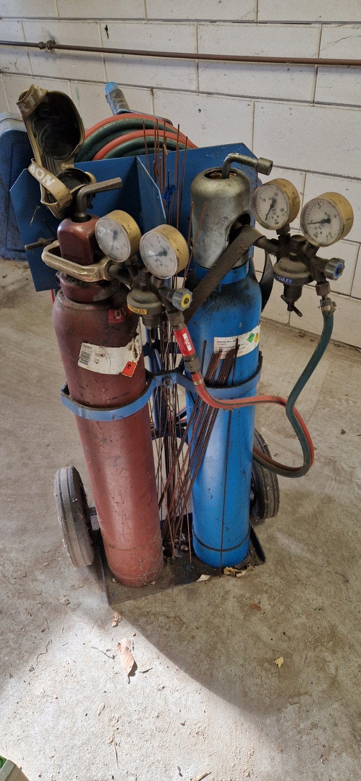 Complete Autogeen Las- en Snijset met Kar en Flessen, Doe-het-zelf en Verbouw, Gereedschap | Lasapparaten, Ophalen, Gebruikt, Overige typen