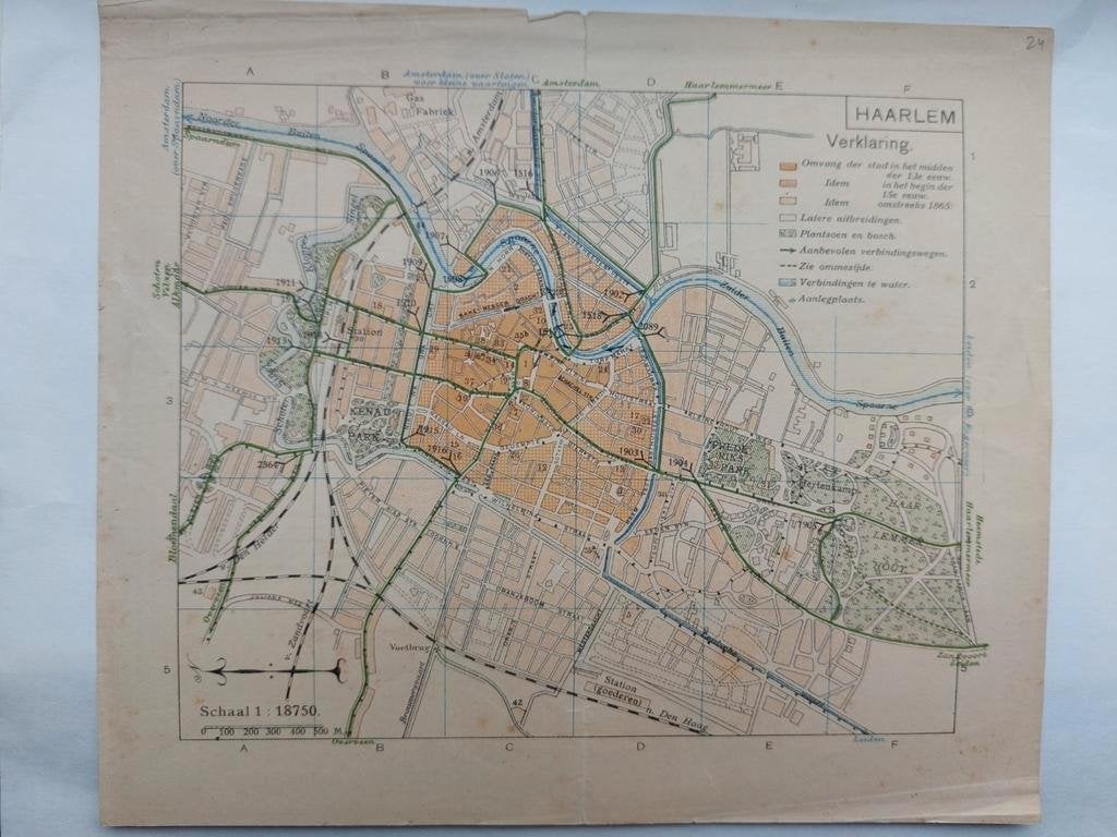 24 / Haarlem plattergrond uitgebracht door ANWB in 1917, Ophalen of Verzenden