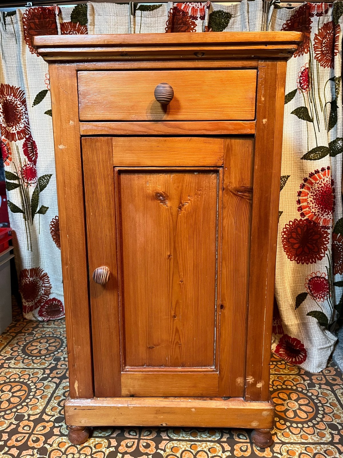 Vintage grenen nachtkastje met lade en kastje, Ophalen of Verzenden