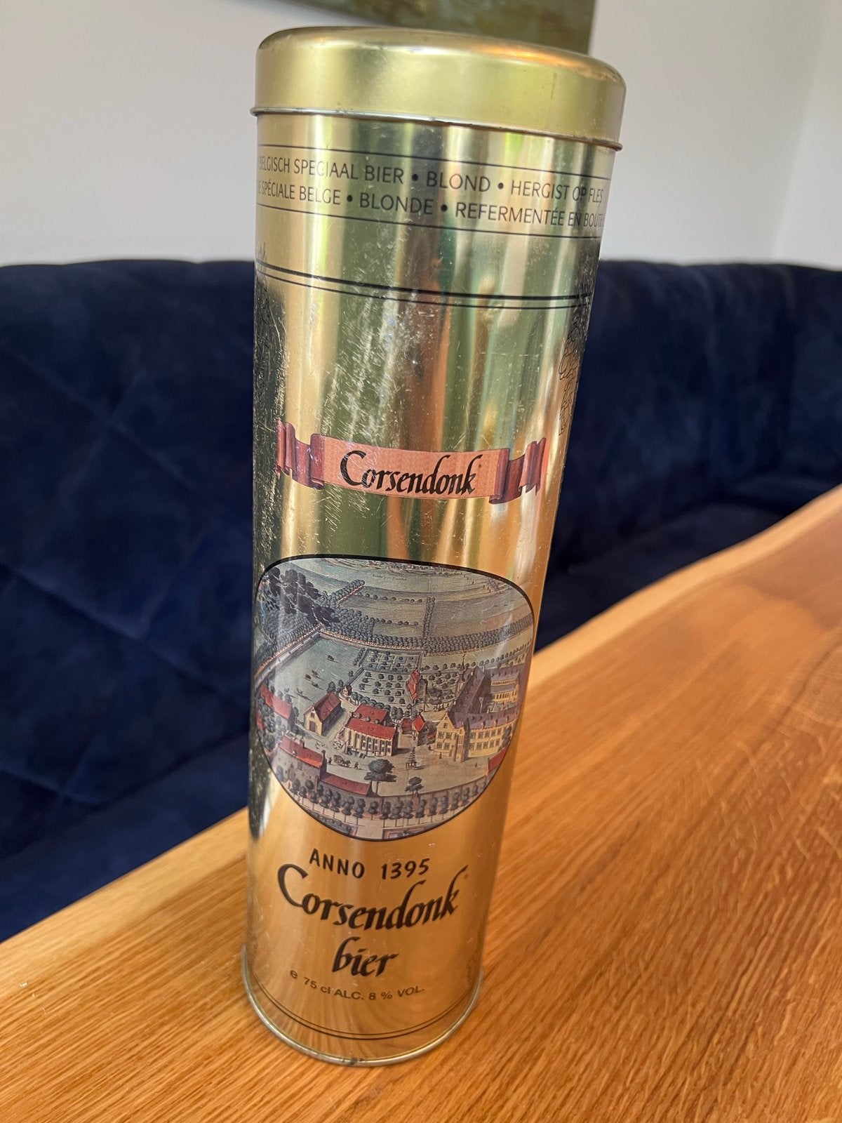 Vintage Corsendonk Bier blik - Anno 1395 - Agnus, Ophalen of Verzenden, Gebruikt, Overige, Overige merken