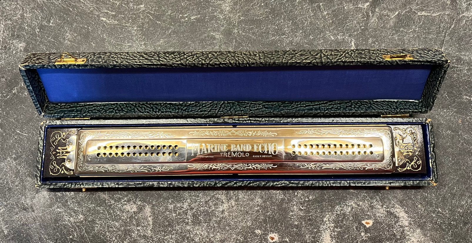 Grote mondharmonica M.Hohner marine band echo, Ophalen of Verzenden, Zo goed als nieuw, Met koffer of doosje